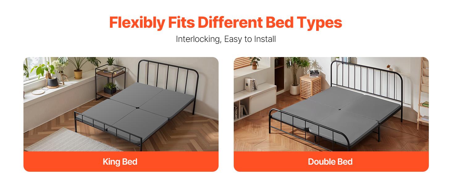 VEVOR Queen Size Bunkie Board, 1.5 in Bed Board Slats with 200D Oxford Cloth, Wooden Mattress Support for Queen Size Bed, Easy Assembly Support under Mattress, 4 Piece, Gray