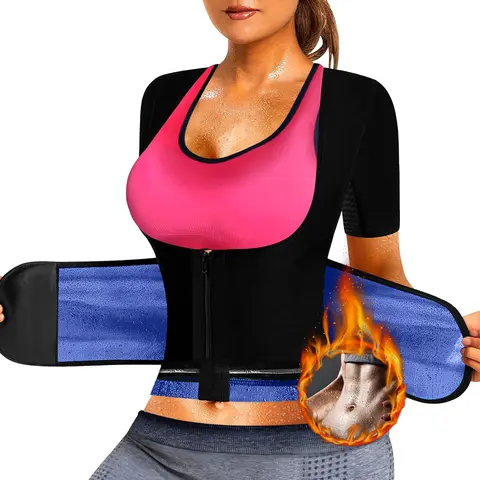 Women's Double Adjustable Zip-Up Sauna Sweat Vest, Compression Waist Trainer Workout Tank Top Body Shaper for Gym & Running, Gym Workout Shirts, Stretchy PU Material, Women Fitness Training Clothes Gym Sportswear