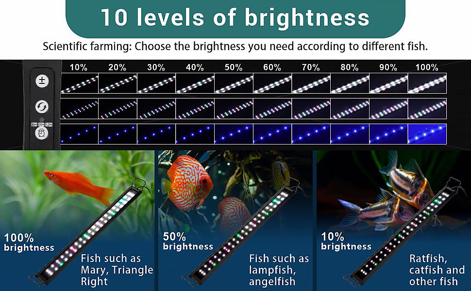 hygger Full Spectrum Aquarium LED Light with 10 Levels of Brightness, White Blue Red Green LEDs,6H8H12H Timer,RGB Light for Freshwater Fish Tank, Aquatic Plants Tropical Ornamental Fish