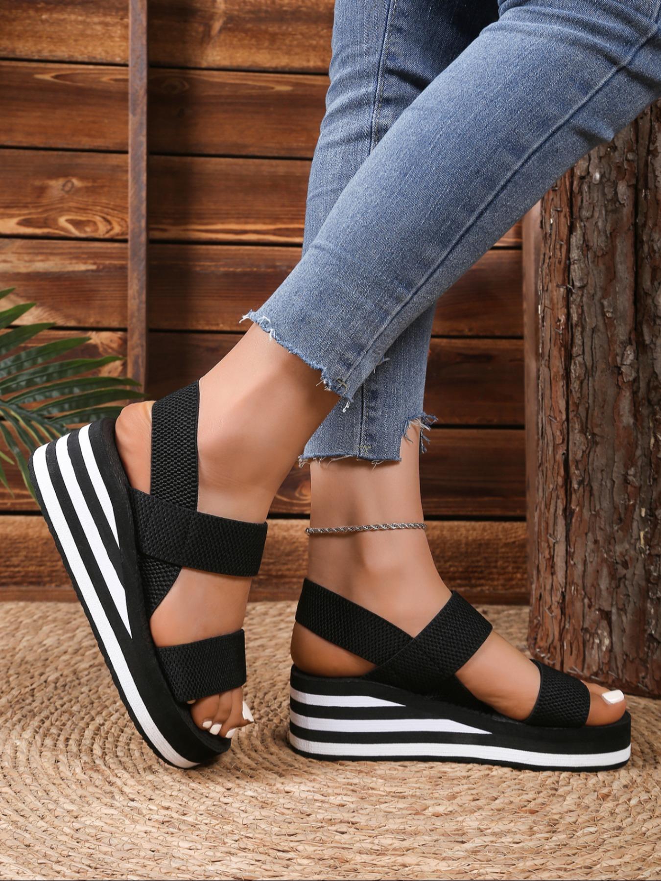 Women's Fashionable Plain Color Wedge Sandals, Casual Comfortable Slip on Sandals for Beach, Lightweight Breathable Shoes for Daily Wear, Summer