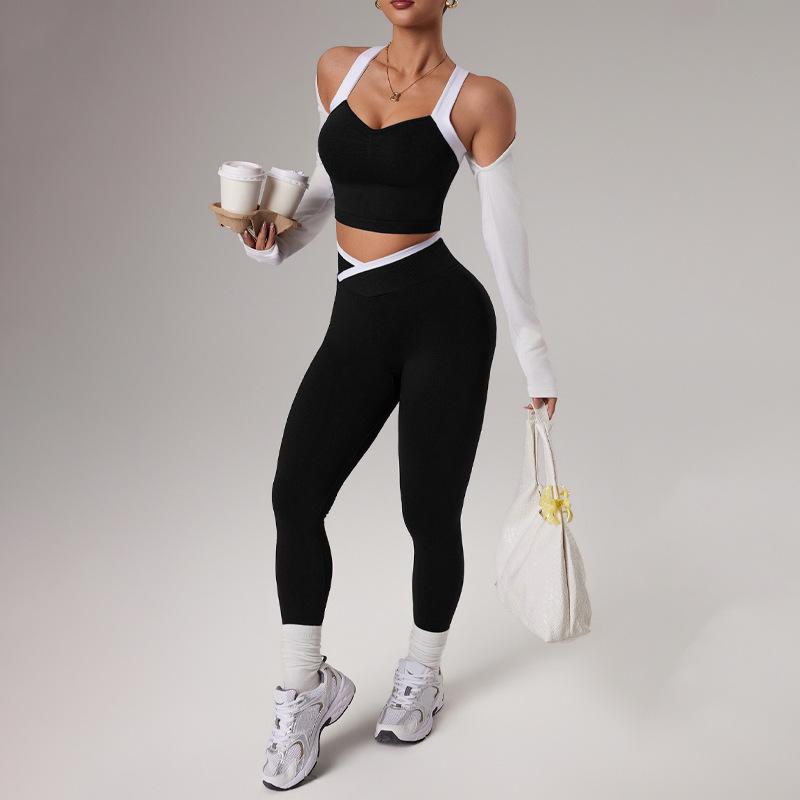 Yoga clothes, suits, women's cross, beautiful back, bra, sports underwear, hip lift, trousers, Pilates, tights, gym clothes, running, cycling set contrast binding sporty breathable