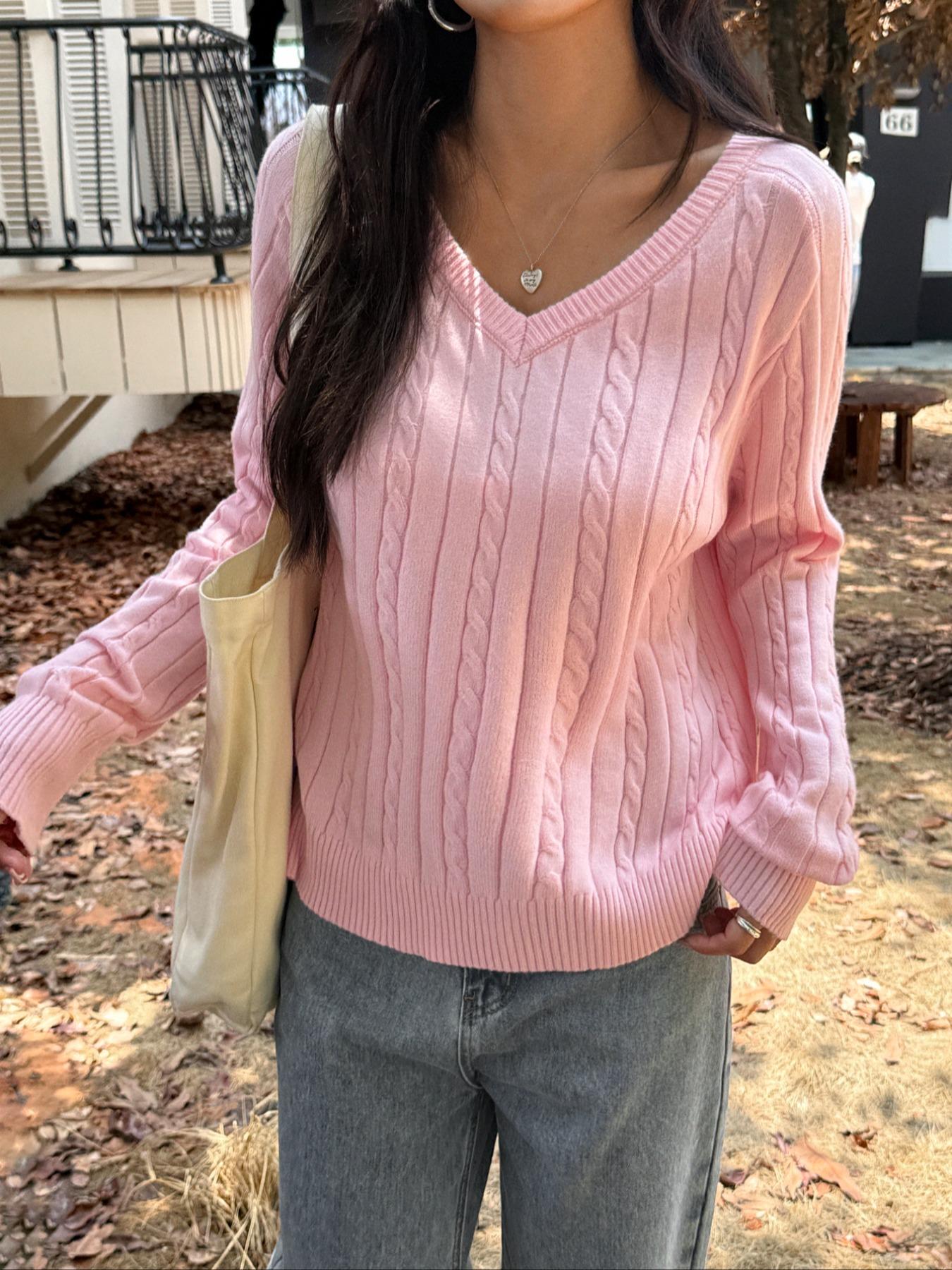 Women's V Neck Long Sleeve Sweater Knitwear, Casual Home Wear, Comfortable Fabric, Perfect for Winter, Knitted Pullover Top