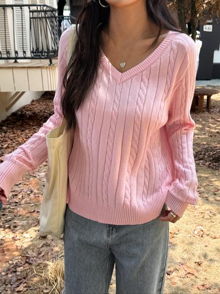 Women's V Neck Long Sleeve Sweater Knitwear, Casual Home Wear, Comfortable Fabric, Perfect for Winter, Knitted Pullover Top