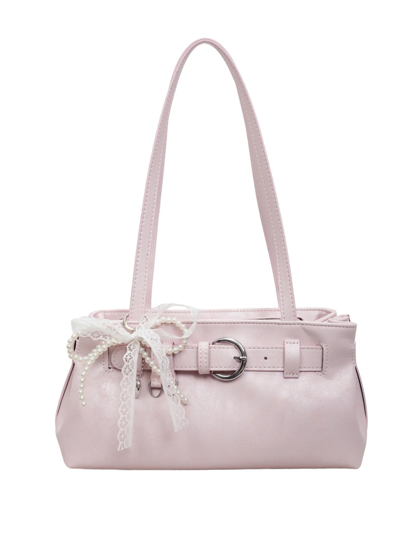 Gentle, sweet and cute style with a light luxury texture under the arm bag, decorated with lace and pearl bow, elegant atmosphere, fashionable and personalized shoulder bag, Fashion Bags, can accommodate mobile phones and lipstick