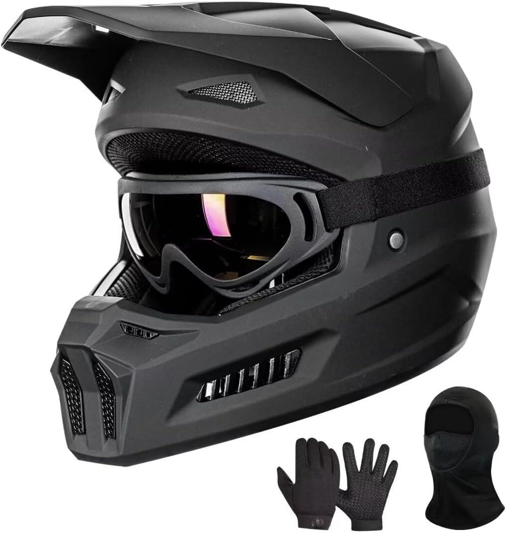 Youth Dirt Bike Helmets Kids ATV Helmet Motorcross BMX Off Road Motorbike with Goggles Gloves Mask DOT Model MT601Y (Matte Black, Youth-Large)