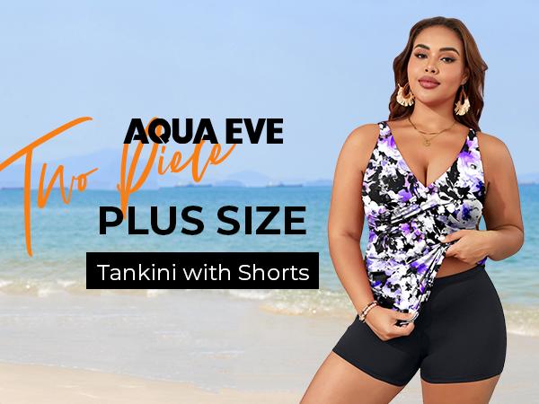Aqua Eve Plus Size Tankini with Shorts Two Piece Swimsuits Tummy Control Bathing Suits for Women Aqua Eve Plus Size Tankini with Shorts Two Piece Swimsuits Tummy Control Bathing Suits for Women