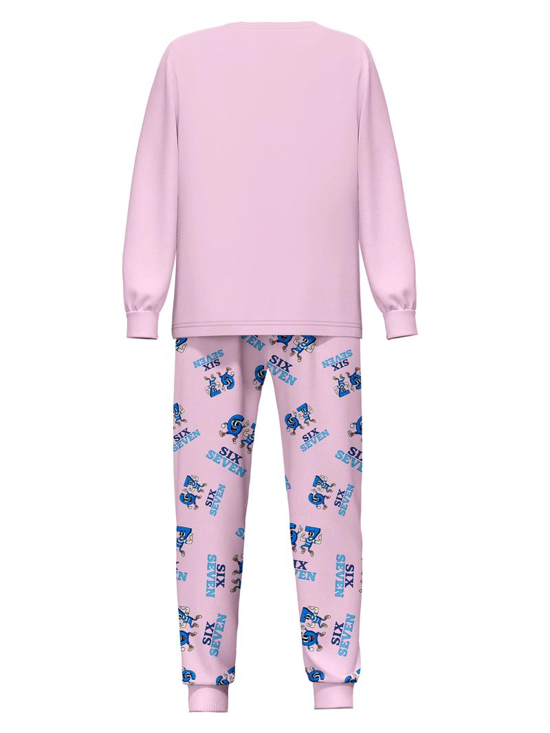 #67 Print Christmas Pajama Set Long Sleeve Pants for Kids and Youth, Six Seven Meme Pattern Homewear for Boys and Girls, Loose Fit, All Seasons, Holiday Christmas Gift Idea, Cartoon Print Pajama