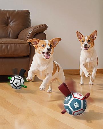Glow in The Dark Dog Toys Soccer Ball with Straps, Outdoor Interactive Dog Toys Puppy Birthday Gifts, Dog Tug Water Toy, Light Up Dog Balls for Small & Medium Dogs（6 Inch Size 2）