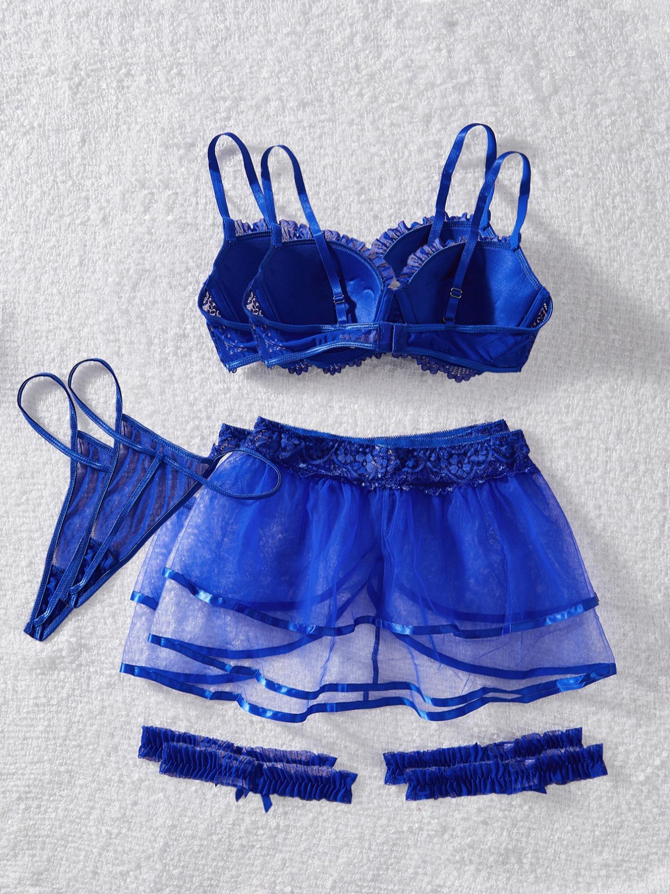 Women's Contrast Floral Lace Lingerie Five-piece Set , Sexy Romantic Teddy Lingerie Set, Women's Lingerie & Underwear for All Seasons