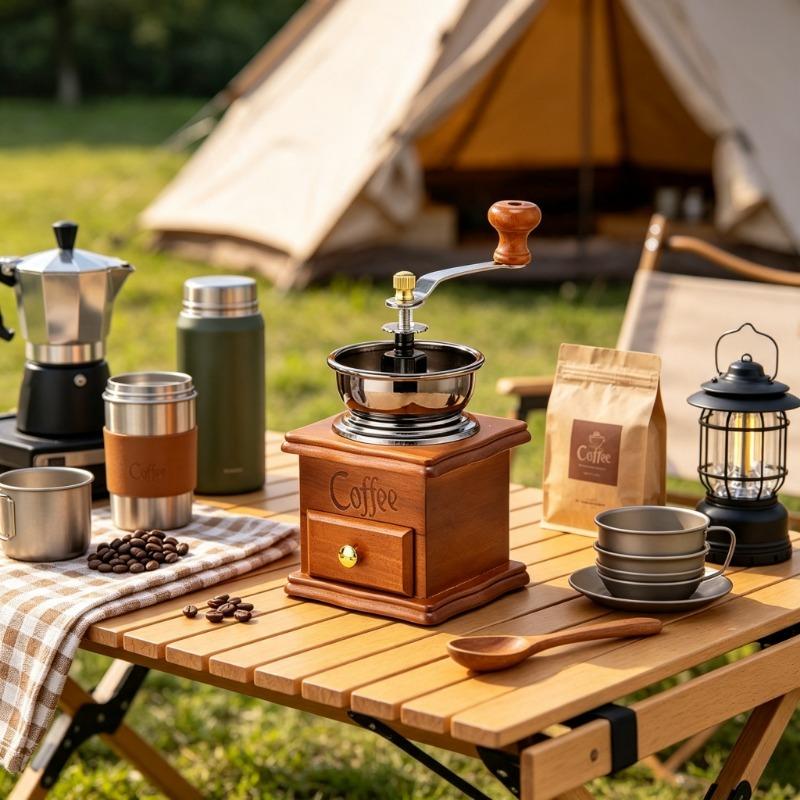Vintage Wooden Manual Coffee Grinder, Portable Hand Crank Coffee Bean Mill with Collection Drawer, Adjustable Grinding for Camping, Travel, Home & Office Coffee Brewing