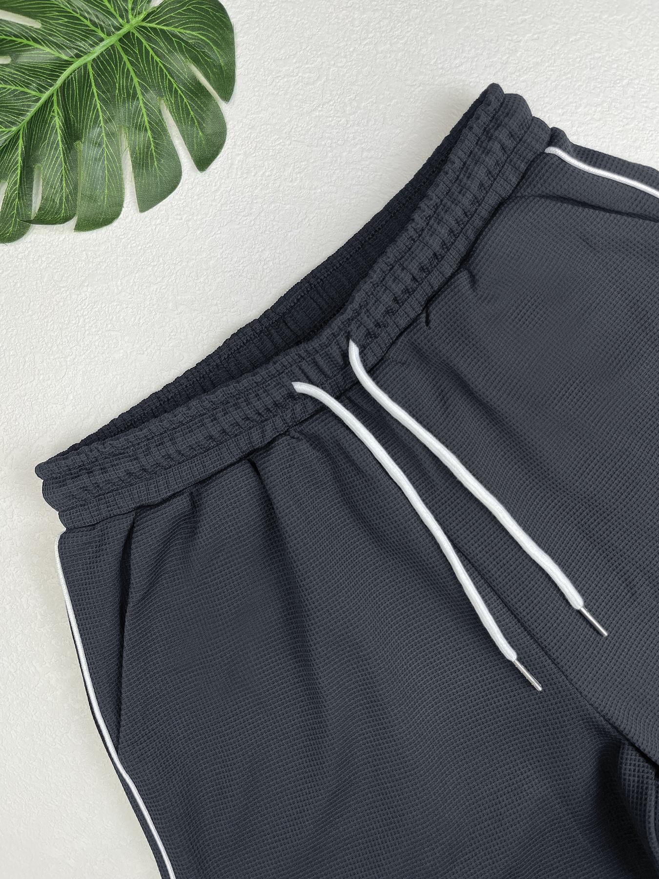 Women's Waffle Knit Pants, Loose-Fit Straight-Leg Side Color Block Pocket Detail Pants for Outdoor & Gym