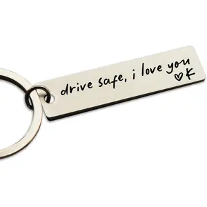 Engraved Keychain A-Z Drive Safe I Love You Engraved Initial Personalized Gift for Husband Boyfriend Men Women Wife Girlfriend