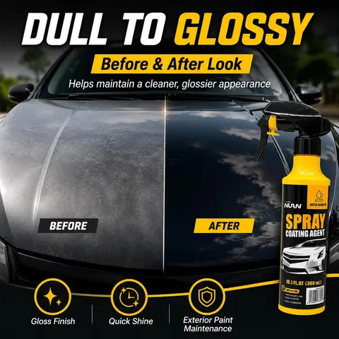 NUAN Premium Liquid Ceramic Car Coating Spray - 3-in-1 Waterless Wash & Wax, Durable SiO2 Formula, pH Neutral, Hydrophobic Paint Shield, Glossing & Long-Lasting Shine Cleaners, Headlight Care, Fast Everyday Maintenance Kit, Premium Car Coating