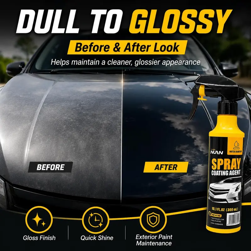 NUAN Premium Liquid Ceramic Car Coating Spray - 3-in-1 Waterless Wash & Wax, Durable SiO2 Formula, pH Neutral, Hydrophobic Paint Shield, Glossing & Long-Lasting Shine Cleaners, Headlight Care, Fast Everyday Maintenance Kit, Premium Car Coating