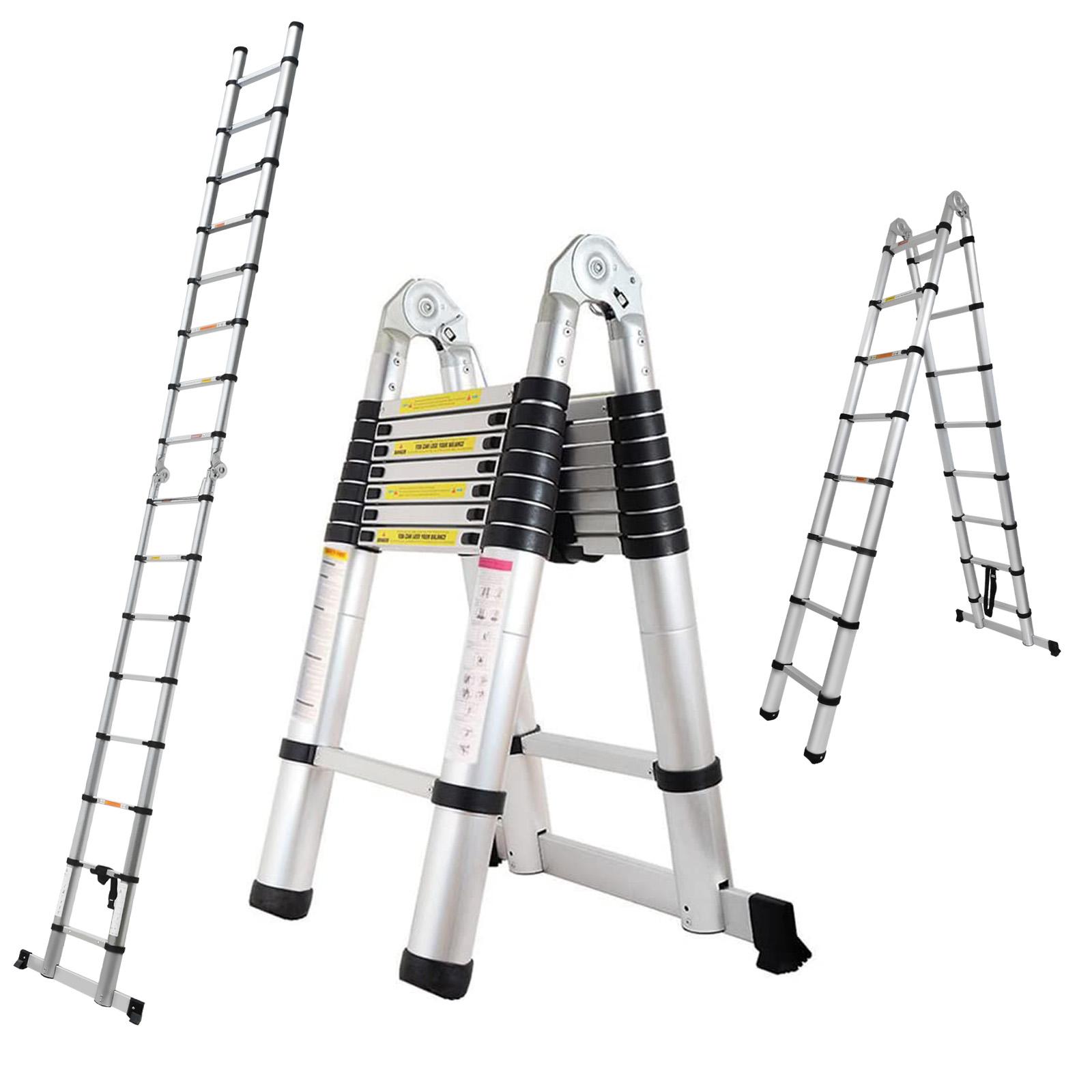 Telescoping Ladder Aluminum A-frame Extension Ladder, Folding Ladder with Stabilizer Bar and Anti-Slip Feet, 330lbs Max Load Capacity, for Home, Office ( 6.2+6.2FT / 8.2+8.2FT )