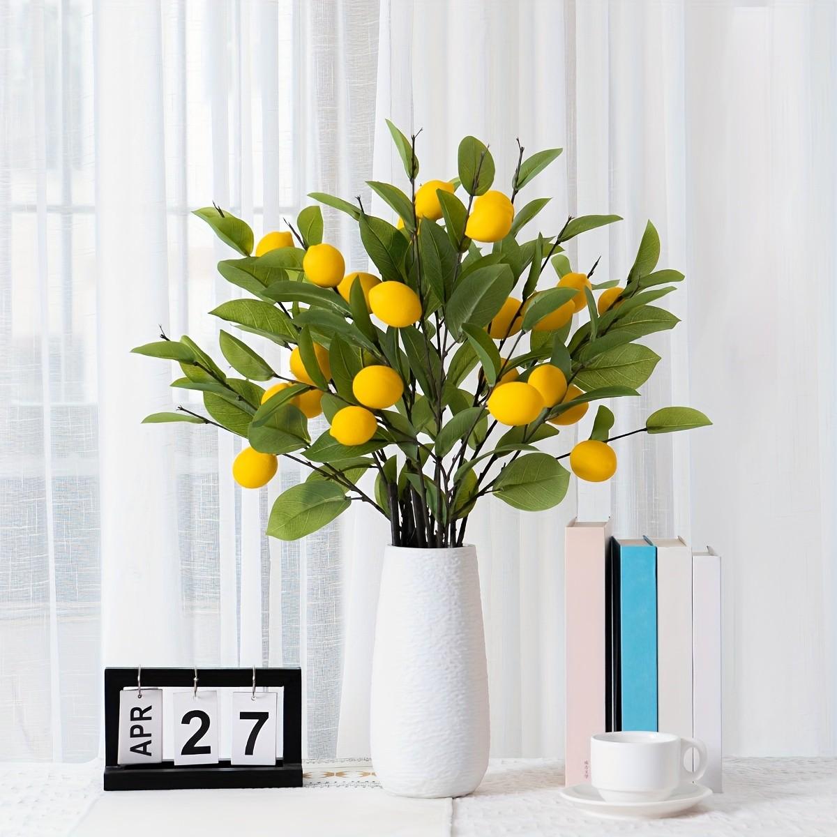 Realistic Lemon Branch Set, Single Stem with 6 Lemons, Fresh Spring Decor, Home Décor, Wedding, Party, Kitchen Table, Vase Arrangement, Fake Plant Ornament