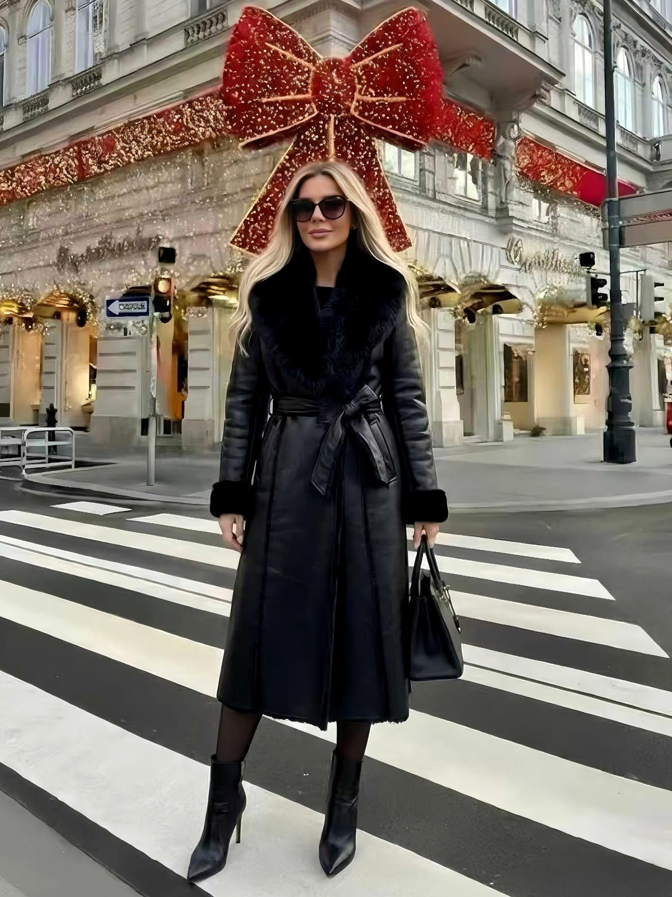 Women's Faux Fur Coat, Winter Fashion Long Sleeve Medium-Length Jacket, Retro Outerwear with Relaxed Fit for Winter Daily Wear
