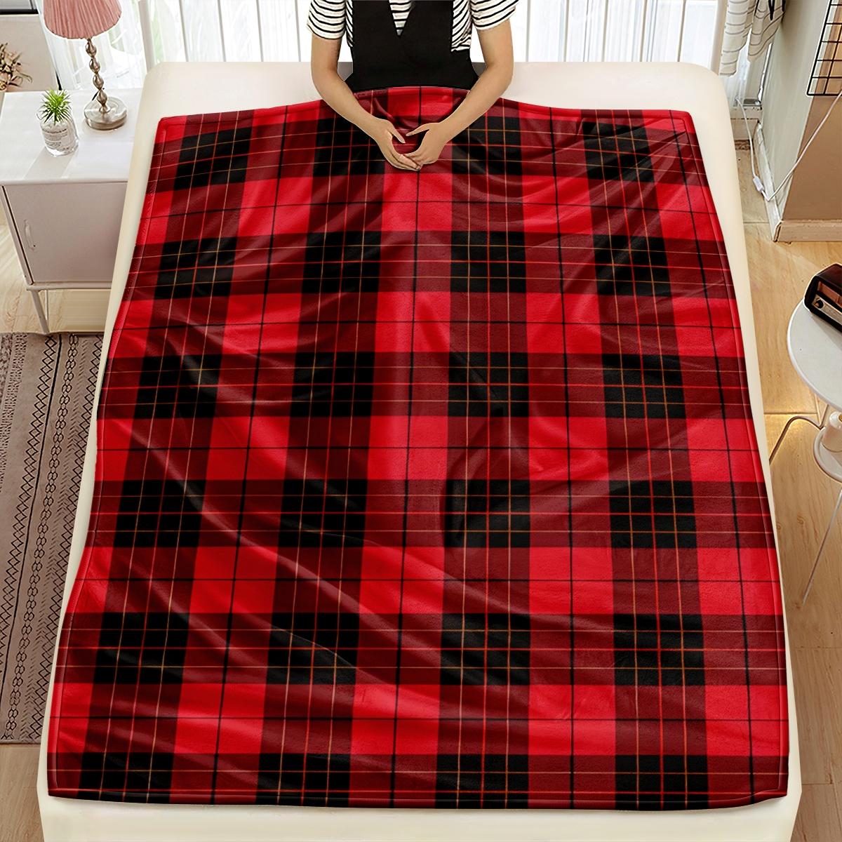 Plaid Flannel Sofa Blanket, Soft Plush Warm Blanket for Men and Women, Comfortable Thick Bedspread, Multiple Colors Available