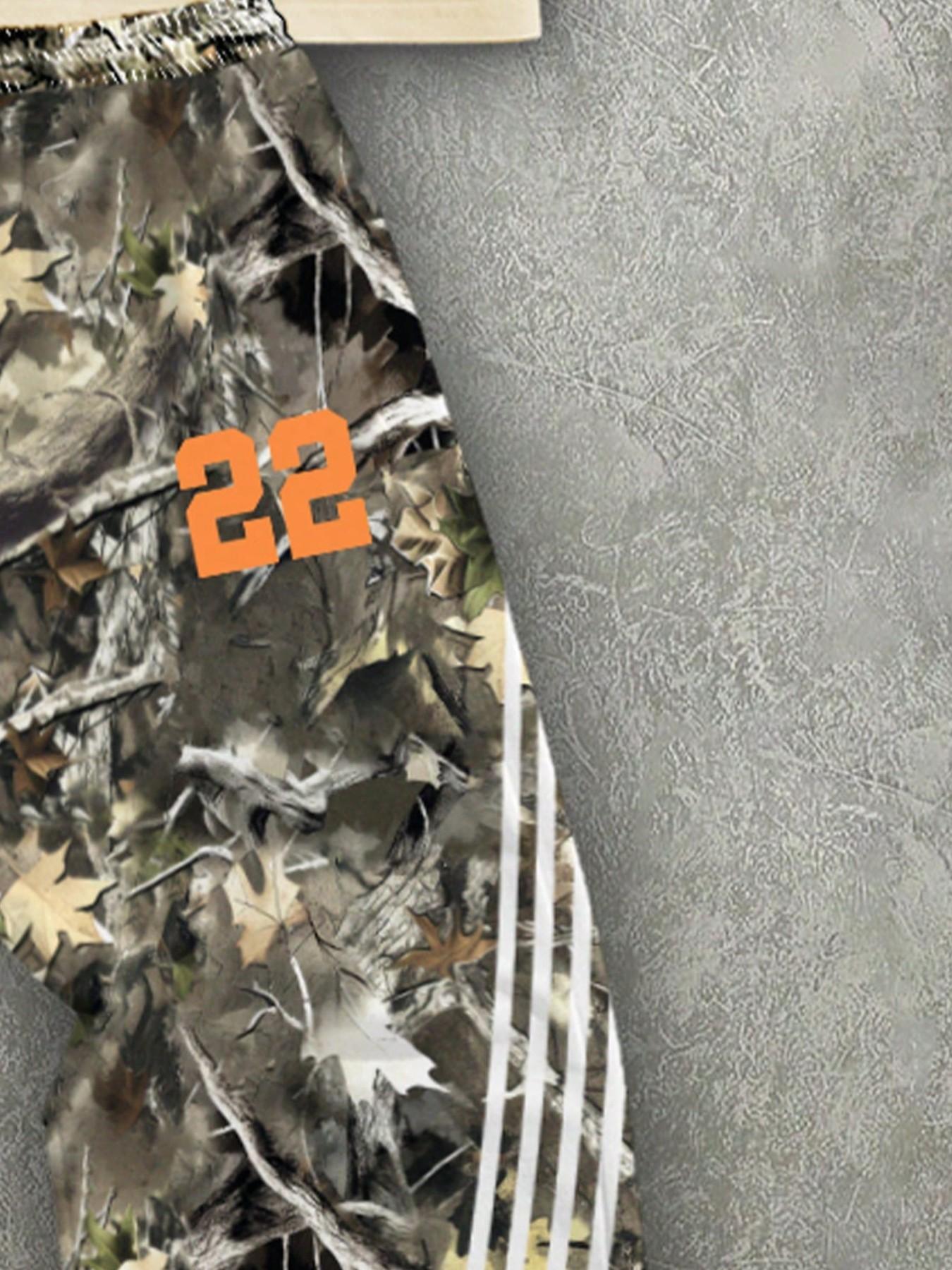 "Men's 22 Raccoon Rum Racing Graphic 2 Piece Set, Oversized Short Sleeve T-Shirt & Camo Tree Print Flared Pants Streetwear for Daily Wear and Street Style"