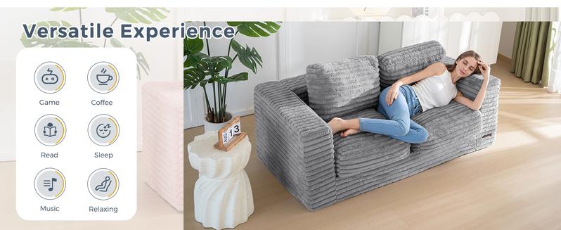 MAXYOYO Bean Bag Chair, Two-seat Bean Bag Sofa with Pillows and Armrests for Adults, Upholstered Loveseat Floor Sofa Couch Fluffy Chair Bean Bag Couch for Bedroom Living Room