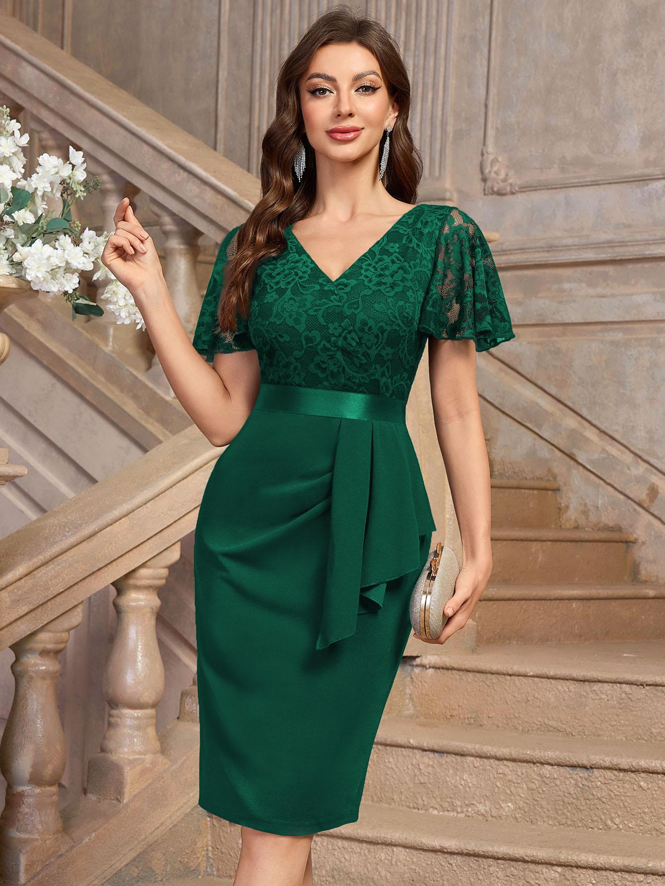 MIUSOL 84140A Women's Vneck Floral Lace V Neck Elegant Ruffle Shortsleeve Cocktail Party Slim Dress for Formal Wear Cocktail Party MIUSOL 84140A Women's Vneck Floral Lace V Neck Elegant Ruffle Shortsleeve Cocktail Party Slim Dress for Formal Wear Cocktail Party