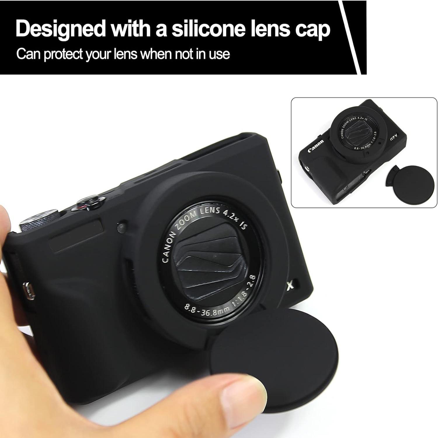 Silicone Camera Case with Removable Lens Cover, Soft Silicone Protective Cover, Camera Accessories, Camera Protector Compatible with Canon G7 X Mark III