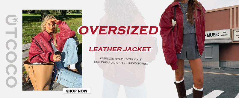 utcoco Women's Faux Leather Jacket Autumn Winter Thickened Fashion Motorcycle Oversized Zipper Coat Long Sleeve Outerwear Casual Windproof Waterproof