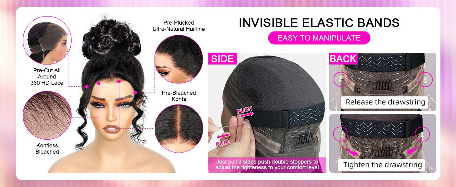 28 Inch Hidden Strap Glueless 360 Lace Front Wigs Human Hair Pre Cut Pre Bleached Pre Plucked Body Wave 360 Full Lace Wigs Human Hair 180% Density HD Lace Front Wigs Human Hair