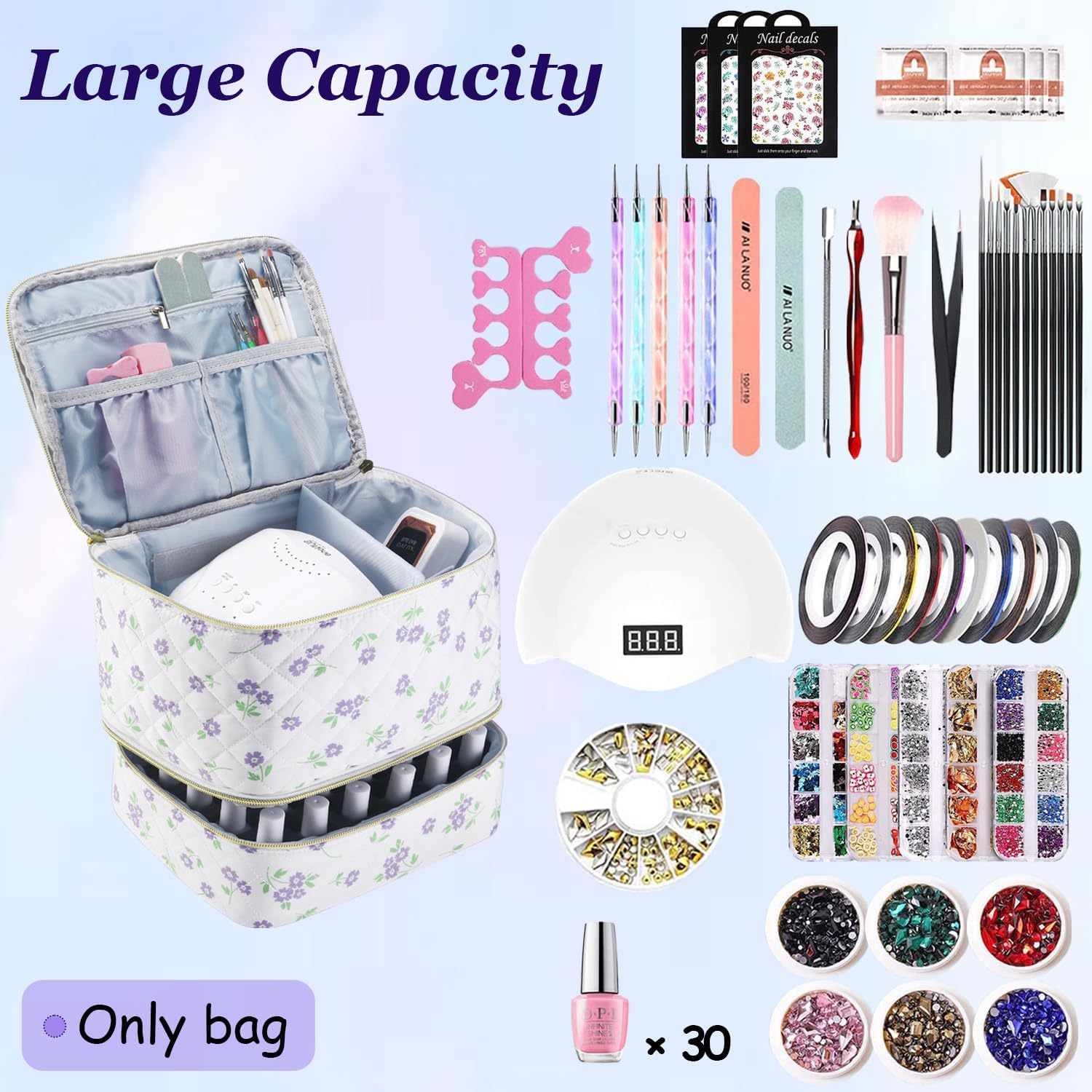 Double-Layer Quilted Nail Polish Storage Bag, Portable Zipper Makeup Organizer Pouch, Multifunctional Bag, Cosmetics Organizer for Women & Girls, Travel Cosmetic Bag (Bag Only)