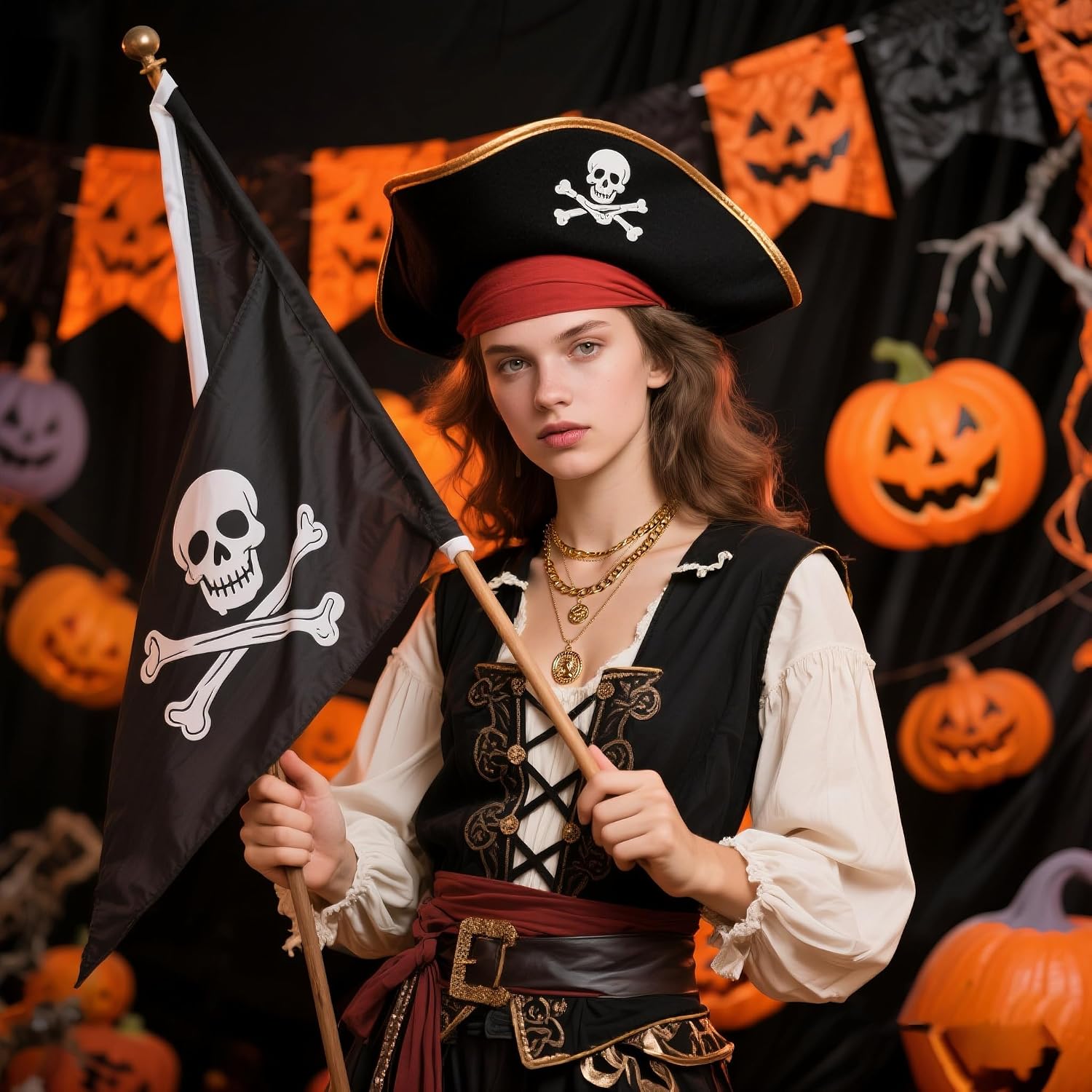 Layered  Pirate Necklace for Women Chunky Chain Pirate  80s 90s  Pendant Necklace Pirate Costume Accessories
