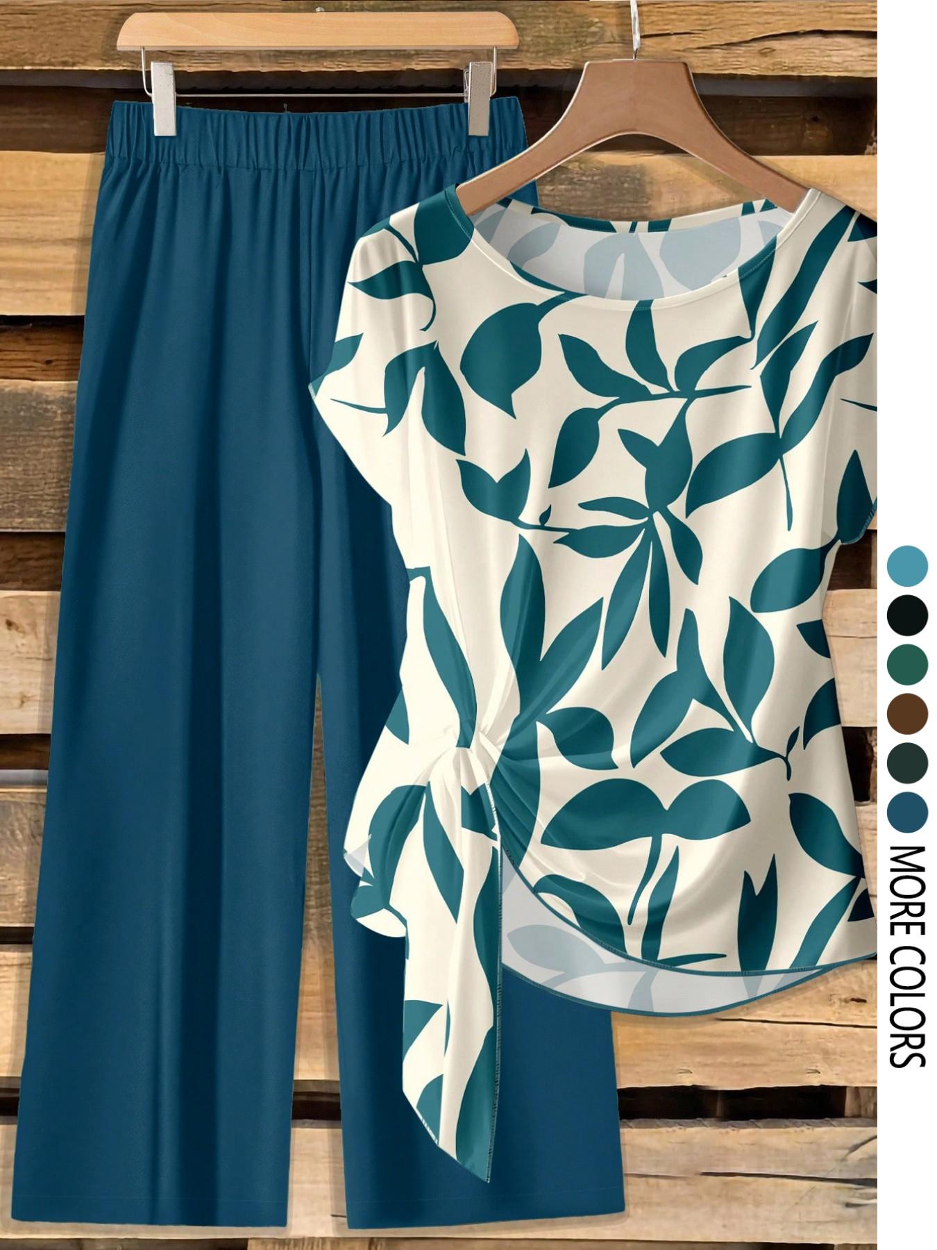 Women's Casual Printed Necktie Shirt and Loose Straight Pants Set, Womenswear, Perfect for Spring and Summer, Comfortable Two-Piece Women's Casual Printed Necktie Shirt and Loose Straight Pants Set, Womenswear, Perfect for Spring and Summer, Comfortable Two-Piece