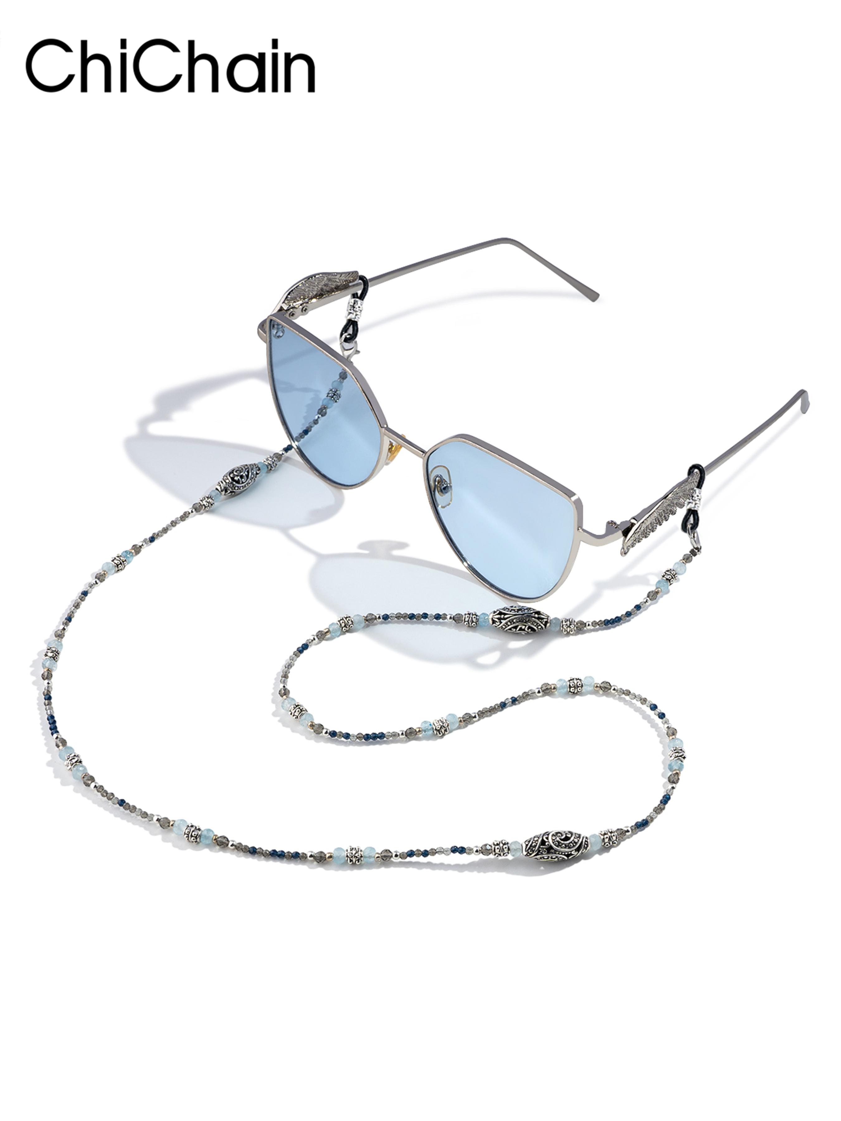 Fashion Zircon Silver Color Agate Eyeglass Chain, Mask Strap Anti-Loss Lanyard, Trendy Accessory for Glasses and Masks