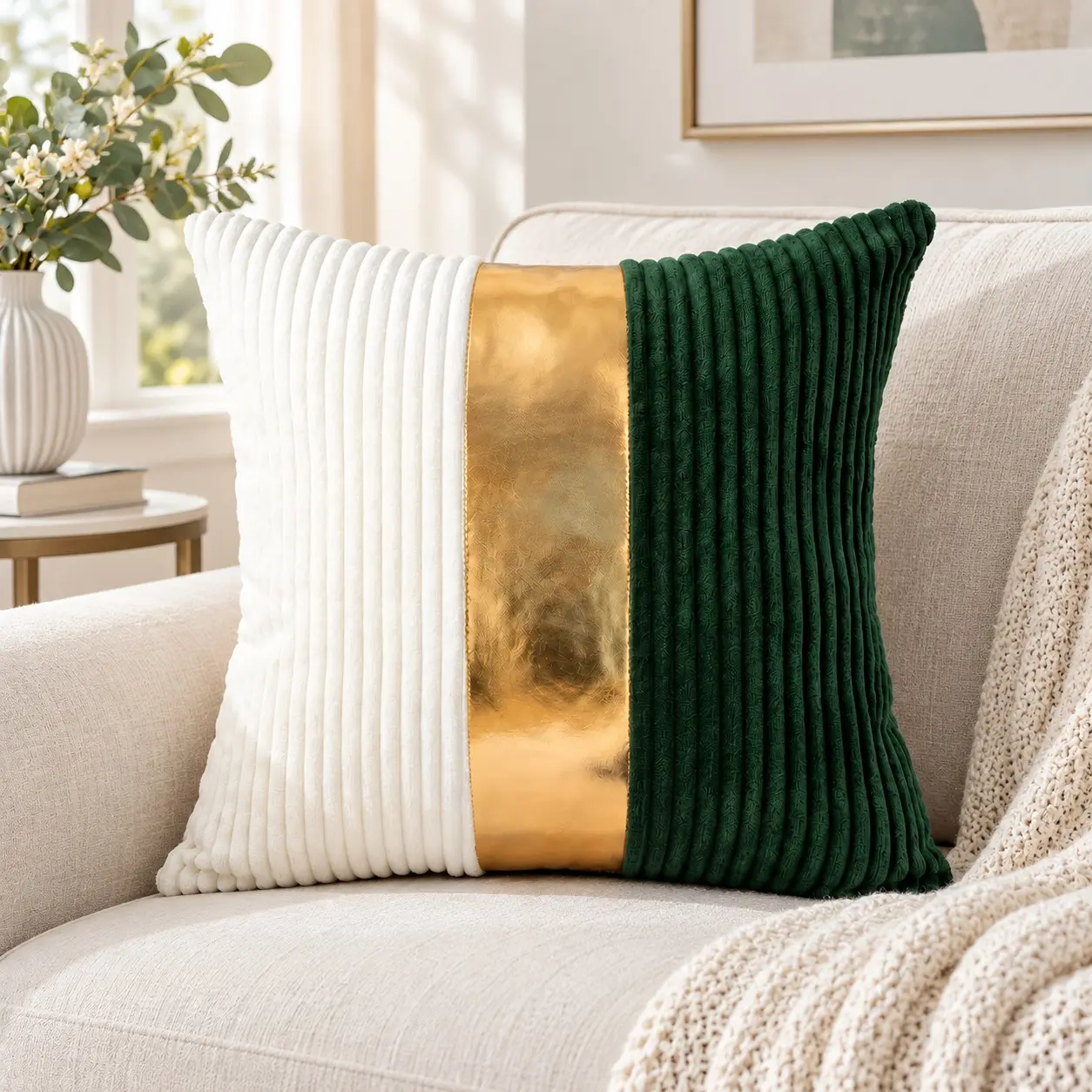 Plush Patchwork Pillow Set, Soft Lumbar Support, Includes Full Insert, Comfortable Sofa Bed Headrest Decor, All Seasons Casual Stripes