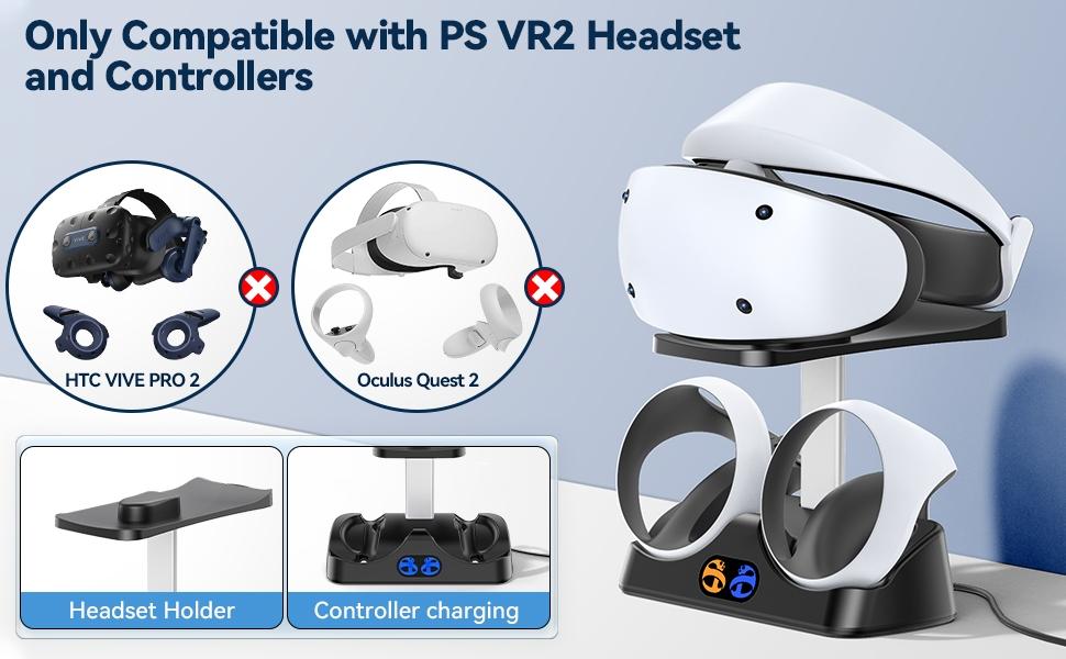 SUNDAY MIRTH Ps5 Vr2 Controller Charging Station with VR Headset Stand, Includes LED Indicator and 2 Magnetic Clips, Essential VR Accessories for Ps Vr2