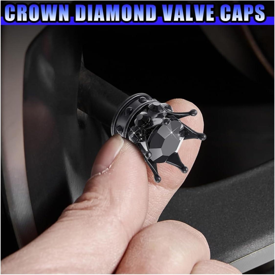 5-Pack Crown Tire Valve Caps, Sparkling Crystal Shape, Universal Chrome, Durable Abs Plastic, Easy Install, Car & Bike Accessories