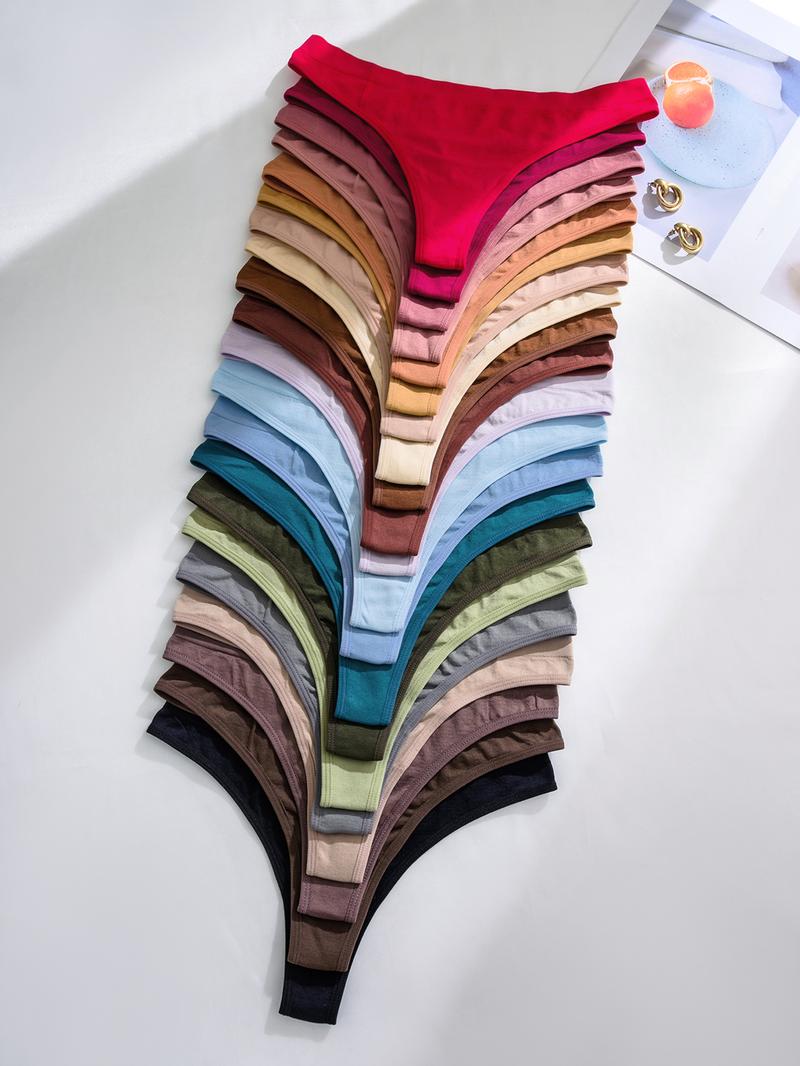 Women's Solid Color Drop Waist Thong, Soft Breathable Panty for Daily Wear, Women's Fashion Comfy Underwear for All Seasons