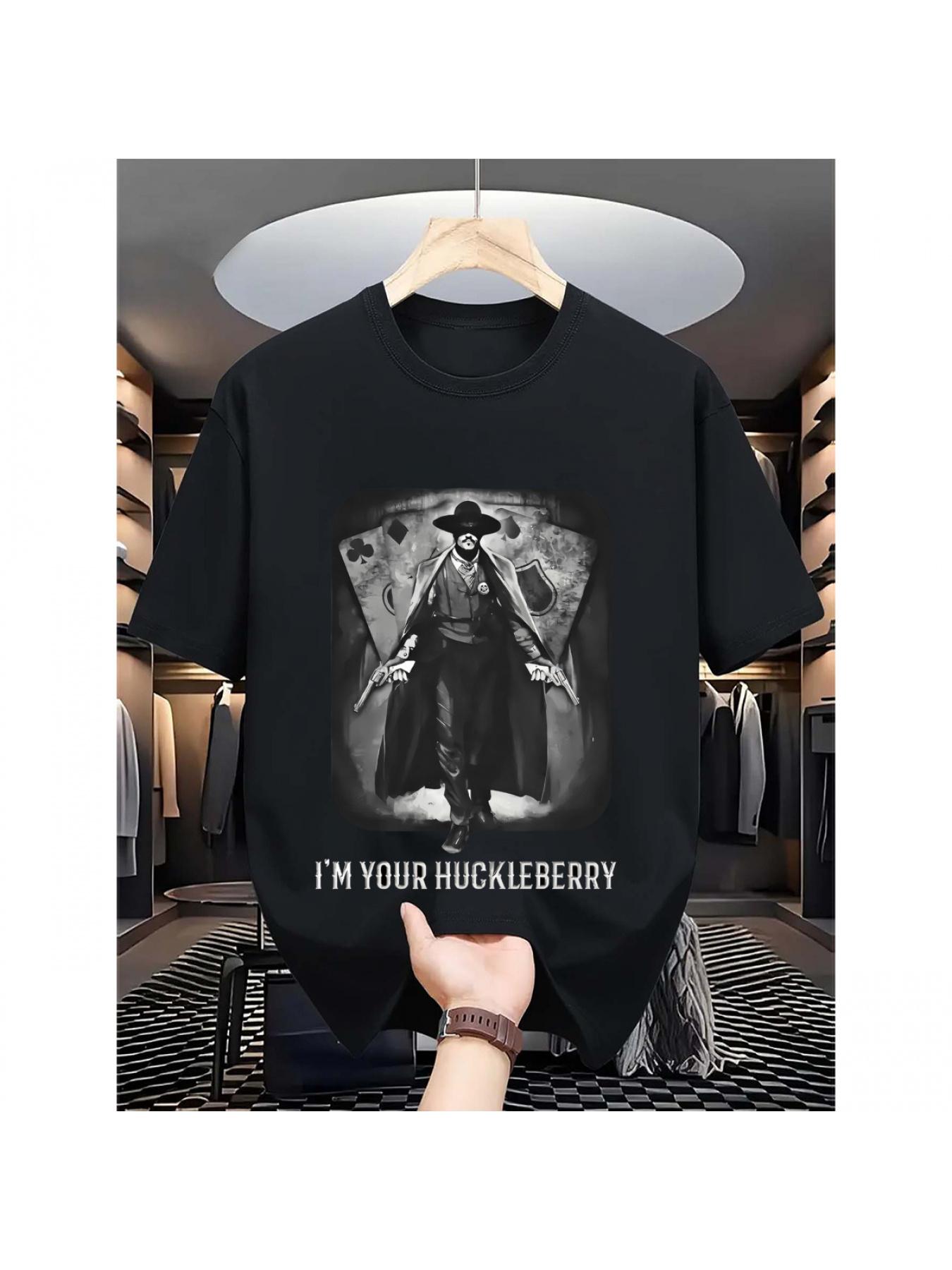 Mens "Im Your Huckleberry" Graphic T-Shirt - Doc Holliday Inspired, 100 Cotton, Vibrant Print, Relaxed Fit, Machine Washable, Classic Western Style for All Seasons - T shirt
