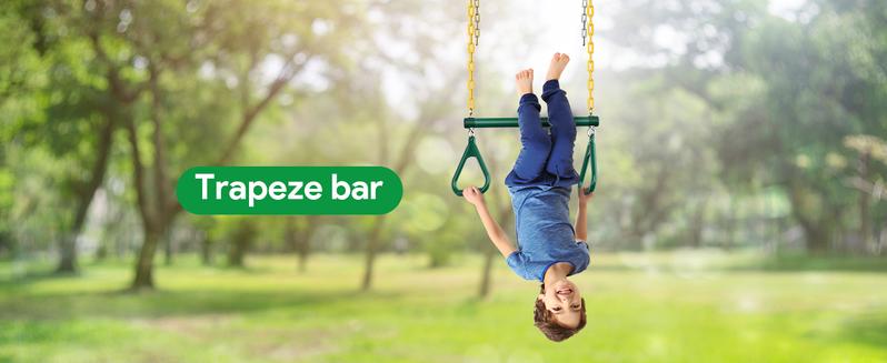 Osoeri Swing Sets for Backyard, 6 in 1 Swing Sets,Heavy-Duty Metal Swing Sets for Backyard with 2 Swings, Climbing Ladder and Nets,Trapeze Bar and Basketball Hoop