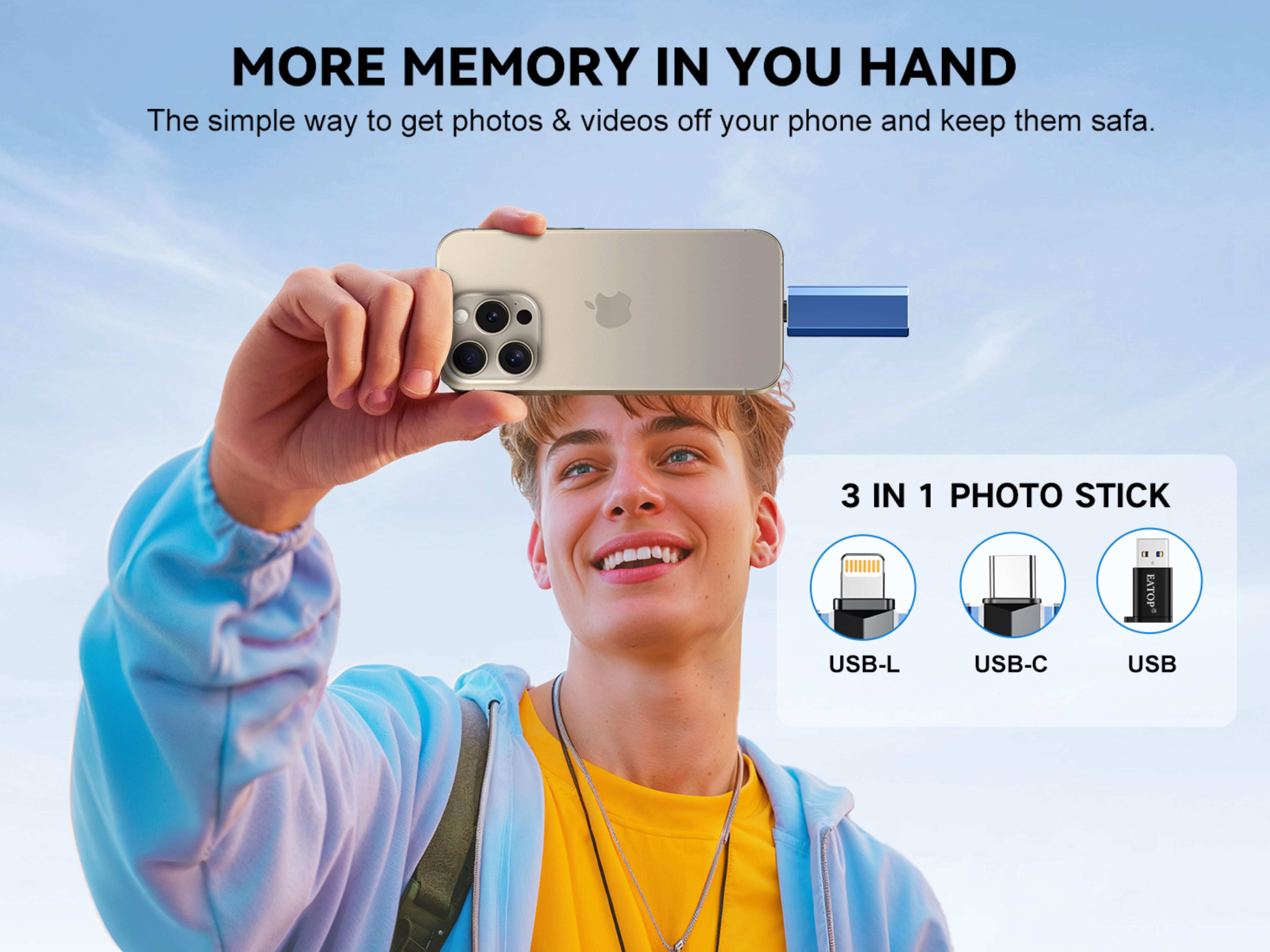 EATOP USB 256GB 512GB 1TB Flash Drive Intended for iPhone iPad, Memory Stick Storage for Photos and Videos Backup, Compatible with iPhone iPad Android PC, Plug and Play, No Application Required (1 PACK) EATOP USB 256GB 512GB 1TB Flash Drive Intended for iPhone iPad, Memory Stick Storage for Photos and Videos Backup, Compatible with iPhone iPad Android PC, Plug and Play, No Application Required (1 PACK)