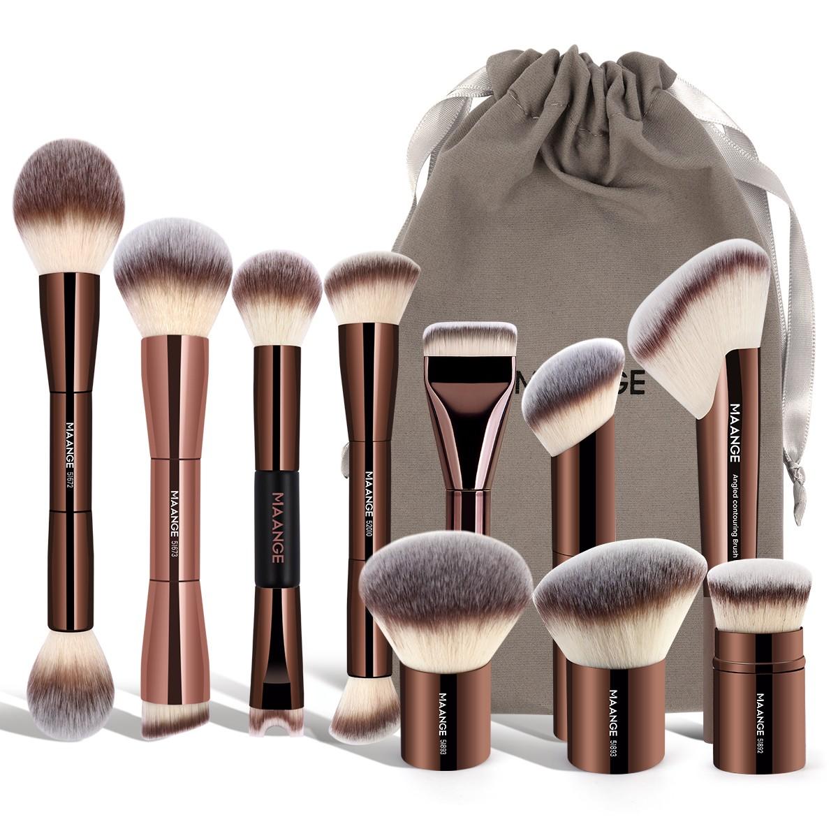 Maange 10-Piece Professional Face Makeup Brush Set with Storage Bag, Ideal for Home, Travel, and Outdoor Use, Essential Makeup Tools