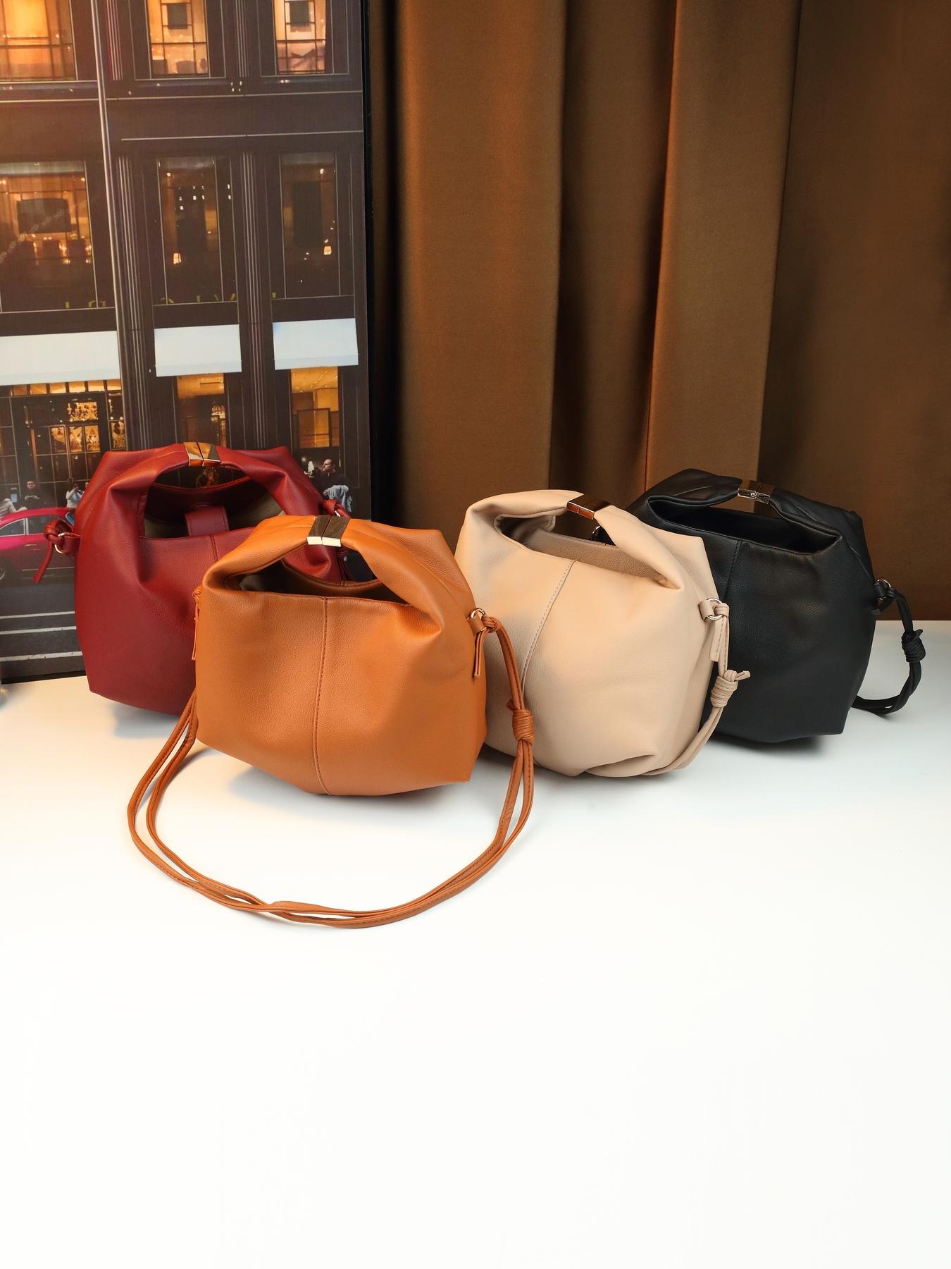 Niche design simple solid color bento bag lychee pattern going out leisure Fashionable Evening Bag shoulder messenger bag dinner bag