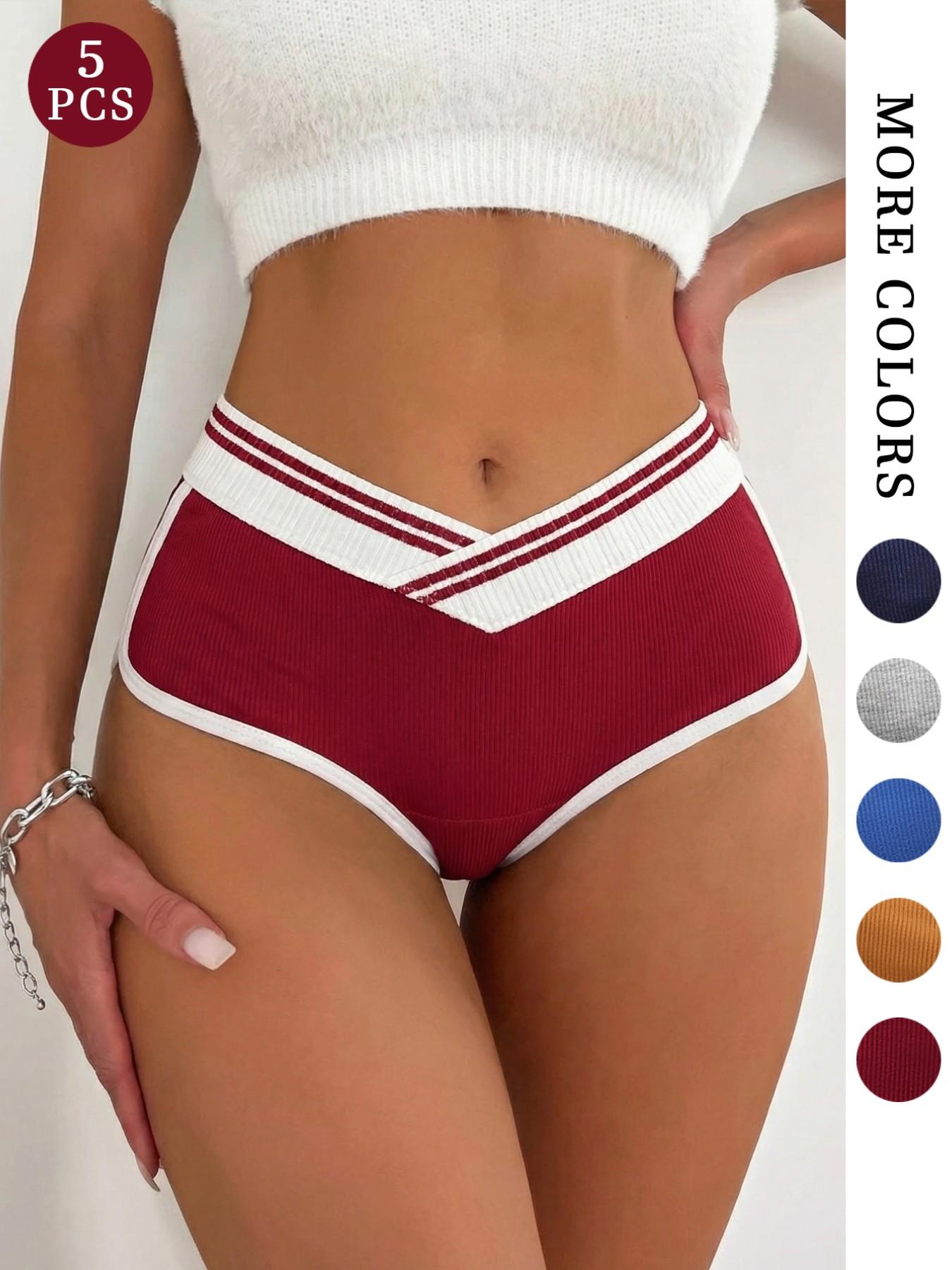 Women's Striped Underwear Set, Wide Waistband Sport Style, Multi-Color Comfortable Breathable, Elastic Fit, Suitable for All Seasons