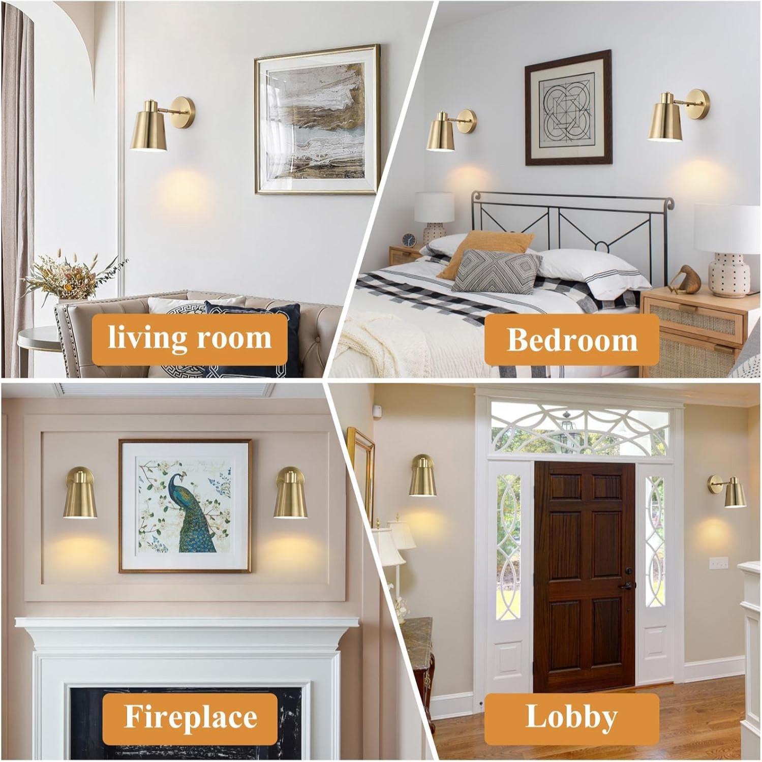 2-Pack Battery-Powered Wall Lamp, Black/Gold, Rechargeable Wall Light, Adjustable Bulb with Remote, 12 Colors, for Bedroom Living Room