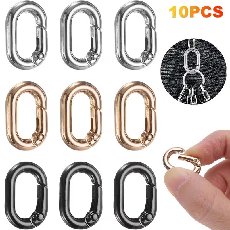 10-Pack Mini Oval Spring Keychains, Simple Small Keychain Accessories, Backpack Attachments, Essential Everyday Items