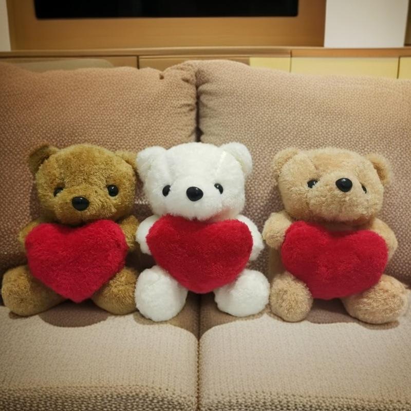 1pc Valentine's Day Gift Plush Teddy Bear Cute Bears with Red Heart, Soft Stuffed Animals for Romantic Presents, Ideal for Boyfriend/Girlfriend/Wife/Husband, Soft Cuddly Gift