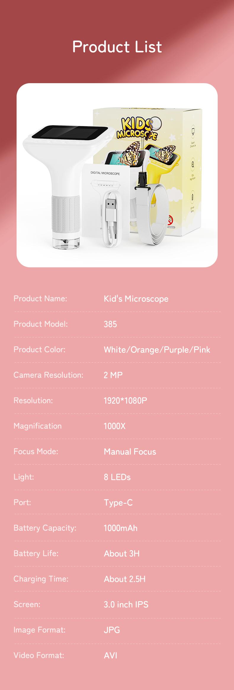 INSKAM 4K Upgraded Kid Microscope,3" Screen Rechargeable Mini Pocket Digital Microscope ,Edu Gift Age 4-6 8-12 Children Students,STEM learning Tool Teaching Supplies  Perfect Boys Girls Birthday Gift