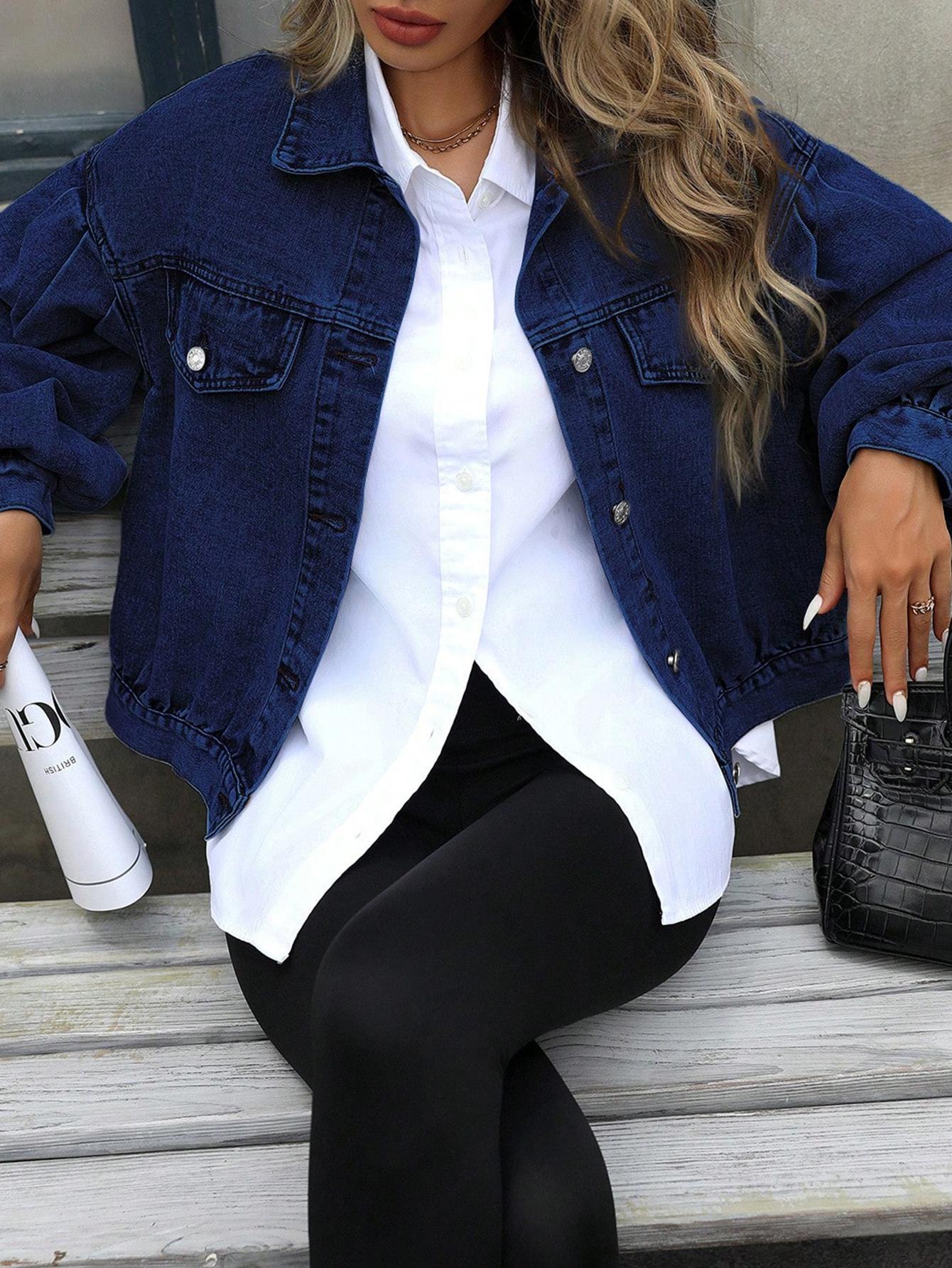 Women's Distressed Denim Jacket, Fashion Casual Long Sleeve Button Up Outerwear for Daily Wear, Ladies Clothes for All Seasons