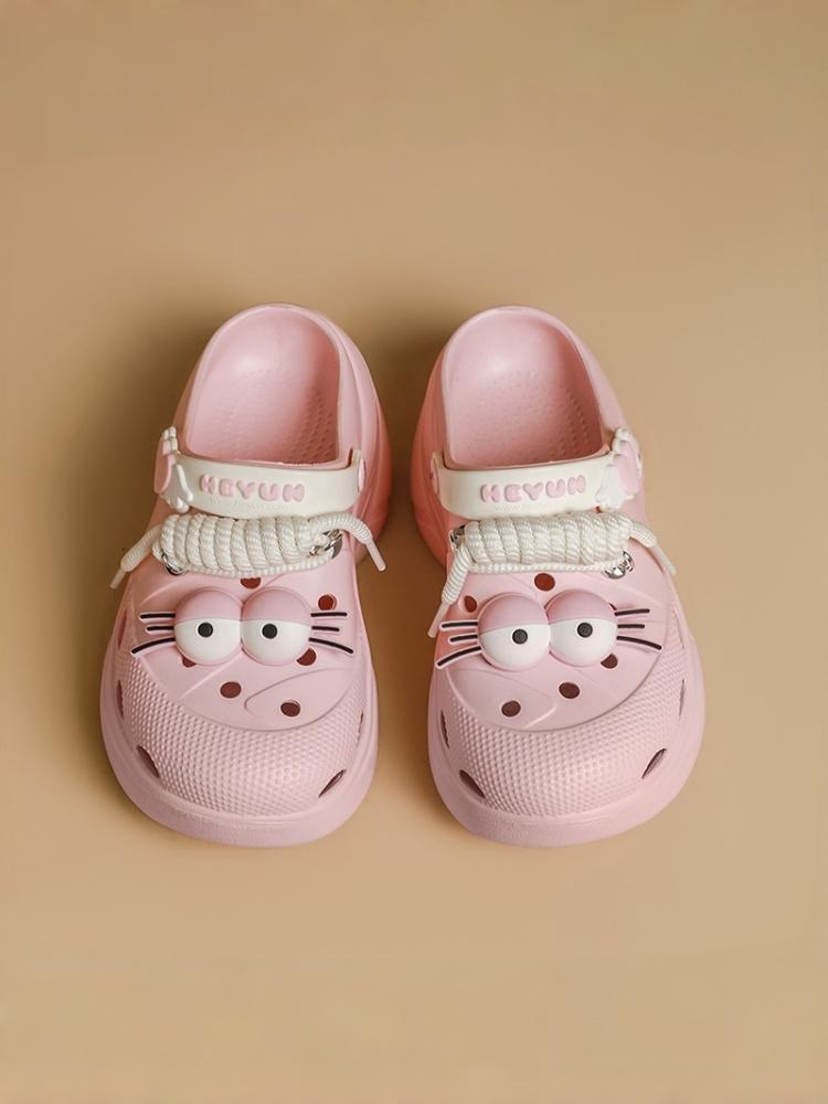 Women's Black-Purple Cartoon Big Eye Clogs: Thick-Soled Dual-Wear, Summer Outdoor Slides