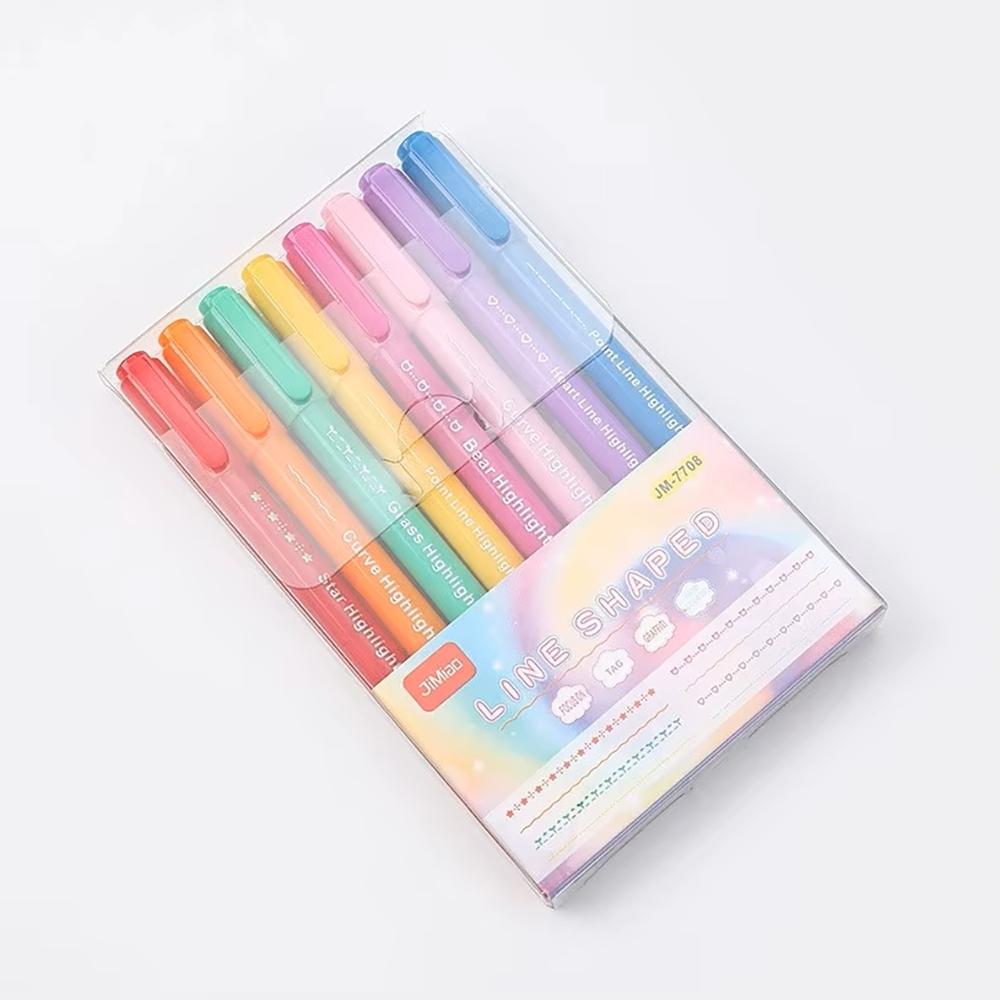 8pcs Dual-Head Multi-Functional Fluorescent Markers, Curve Roller Flower Design, Student DIY Journal Pens, Daily Use Stationery