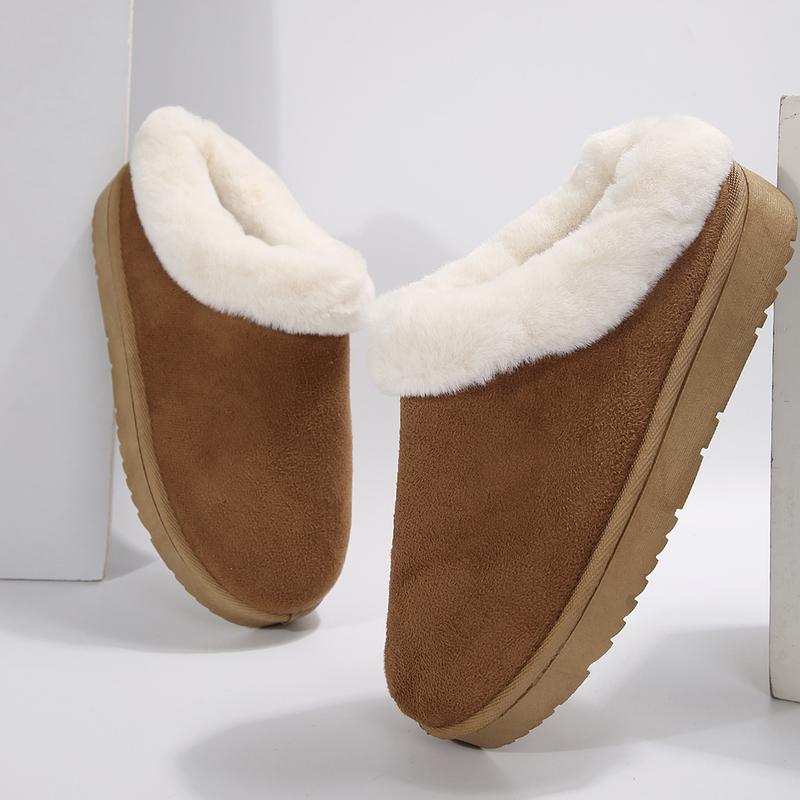Winter Women's Thick Flat Slippers Suede Shoes Cozy  Warm Snow Shoes with Thick Soles and